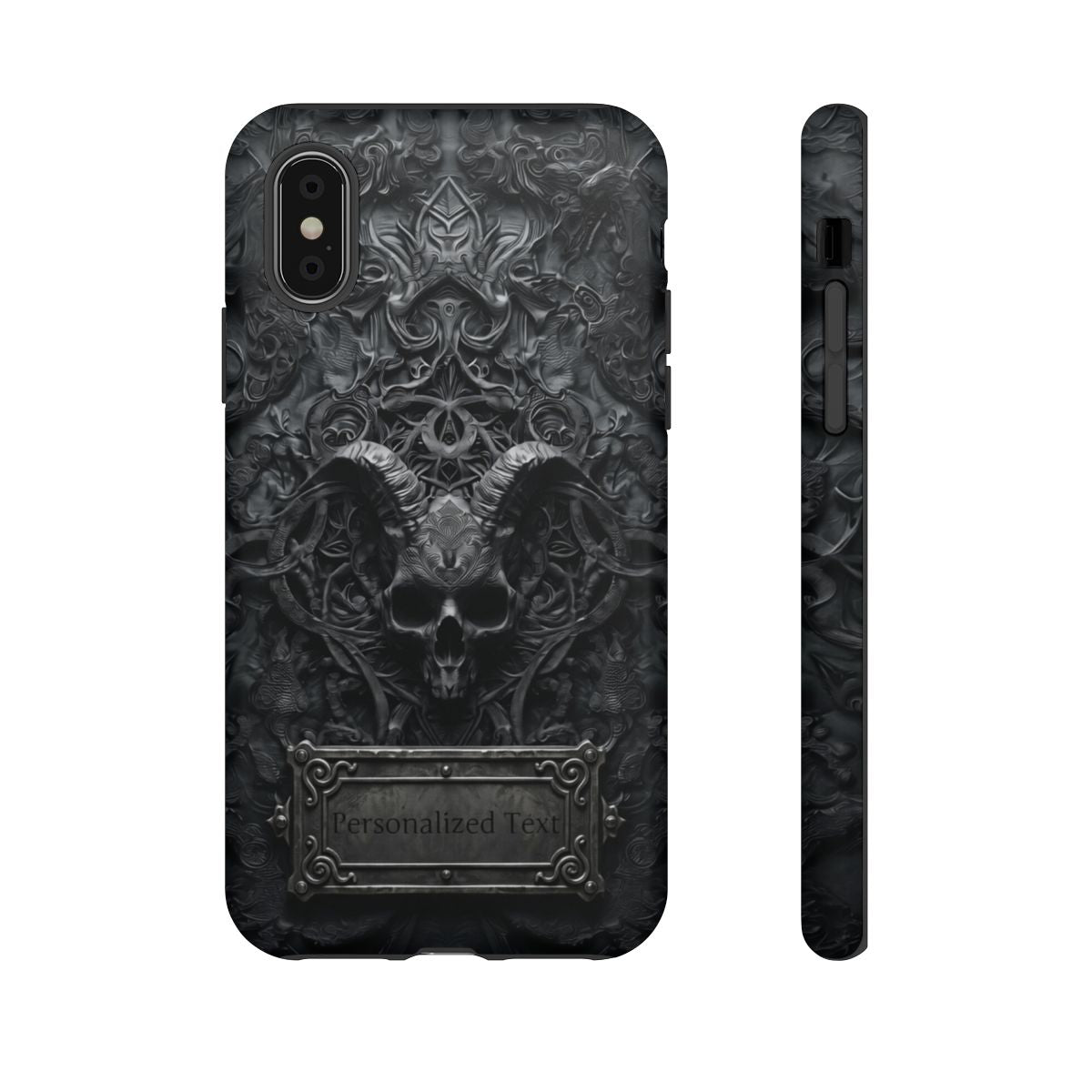 Gothic Demon Skull Phone Case – Dark Occult Horned Skull Art with Optional Personalized Text