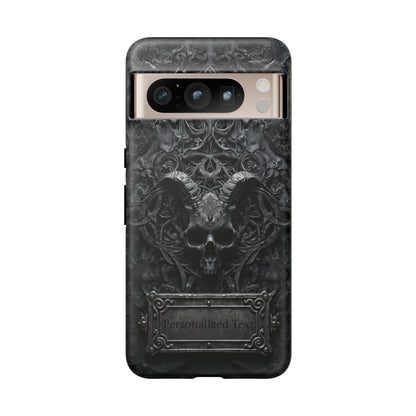 Gothic Demon Skull Phone Case – Dark Occult Horned Skull Art with Optional Personalized Text