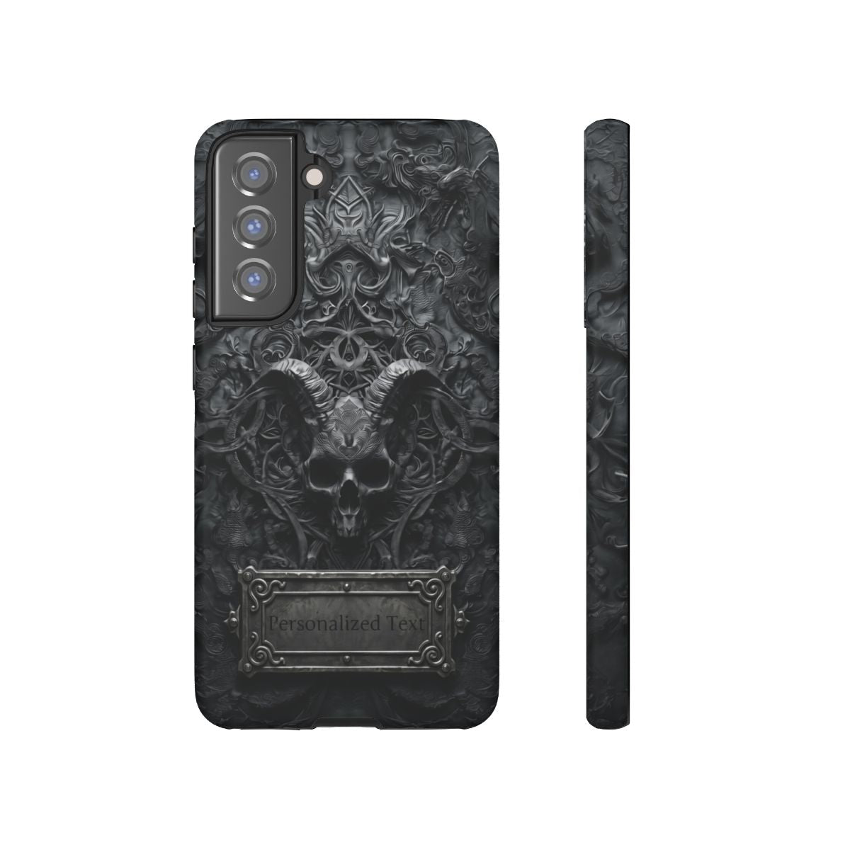 Gothic Demon Skull Phone Case – Dark Occult Horned Skull Art with Optional Personalized Text
