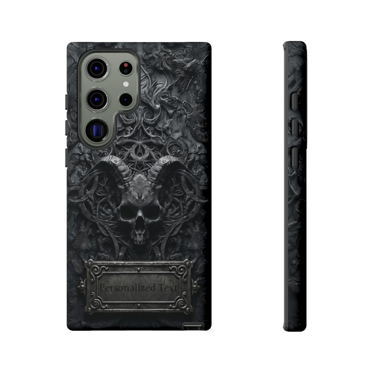 Gothic Demon Skull Phone Case – Dark Occult Horned Skull Art with Optional Personalized Text
