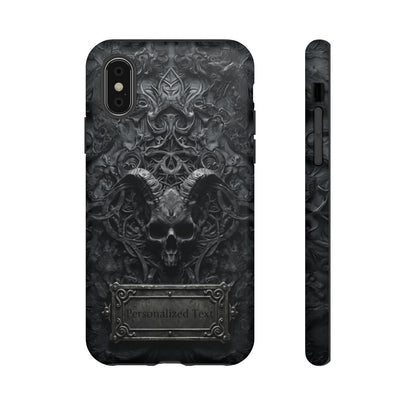 Gothic Demon Skull Phone Case – Dark Occult Horned Skull Art with Optional Personalized Text
