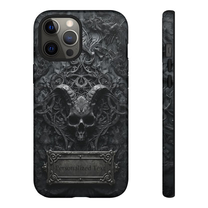Gothic Demon Skull Phone Case – Dark Occult Horned Skull Art with Optional Personalized Text