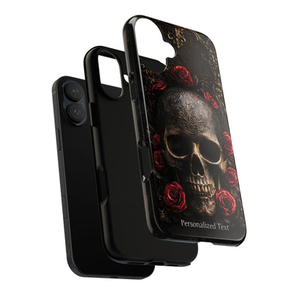 Personalized Gothic Skull and Red Roses Phone Case, Dark Floral Skeleton Case, Victorian Gothic Horror iPhone Samsung Galaxy Google Pixel Case