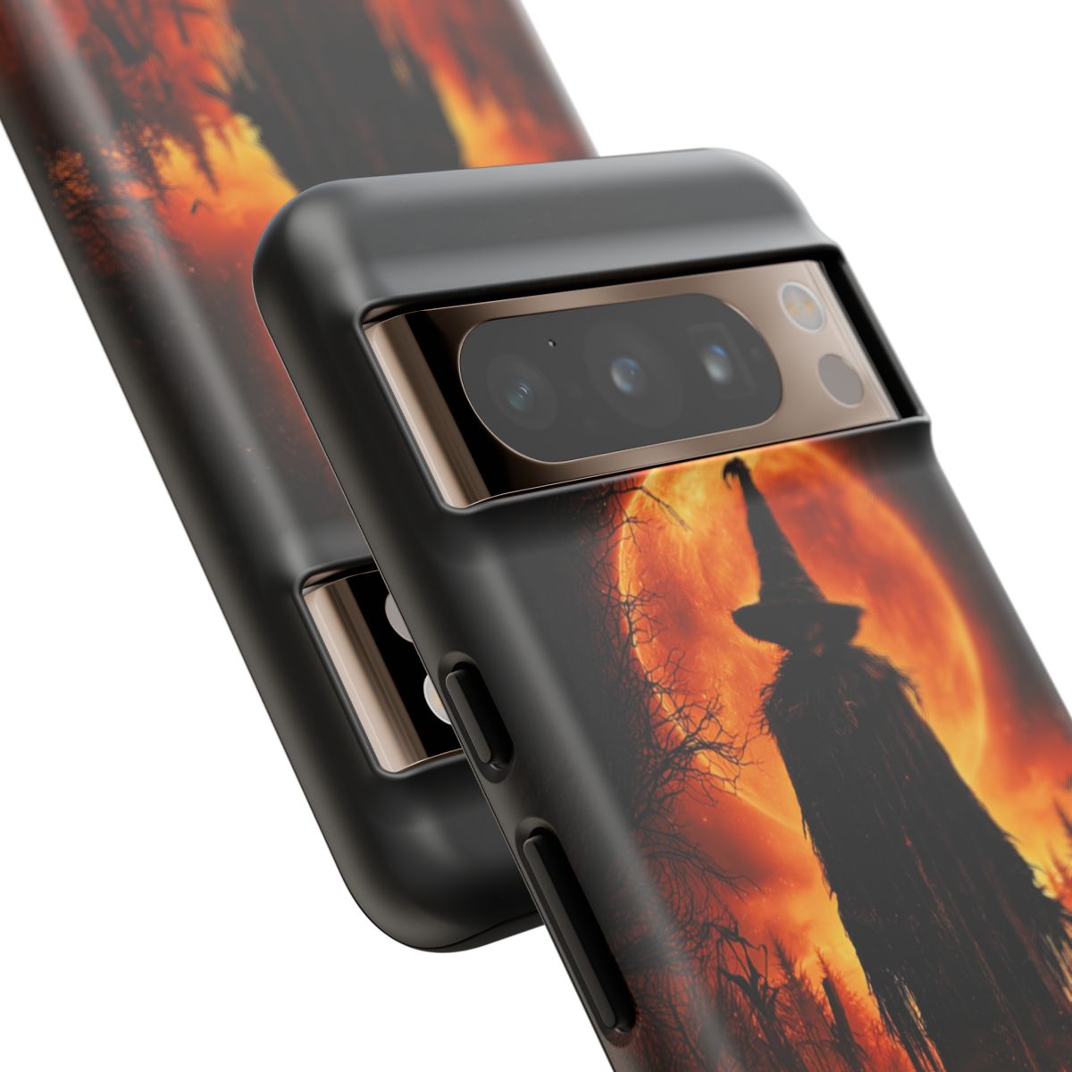 Personalized Halloween Scarecrow Phone Case – Orange Full Moon Witchcraft Art, Spooky Gothic Case for iPhone, Samsung Galaxy & Google Pixel