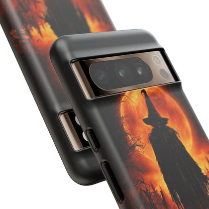 Personalized Halloween Scarecrow Phone Case – Orange Full Moon Witchcraft Art, Spooky Gothic Case for iPhone, Samsung Galaxy & Google Pixel