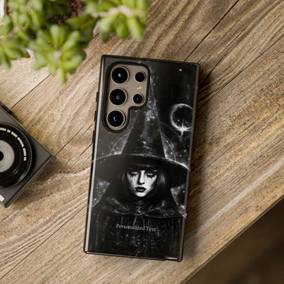 Personalized Gothic Witch Phone Case – Black and White Celestial Witch Art for iPhone, Samsung Galaxy & Google Pixel