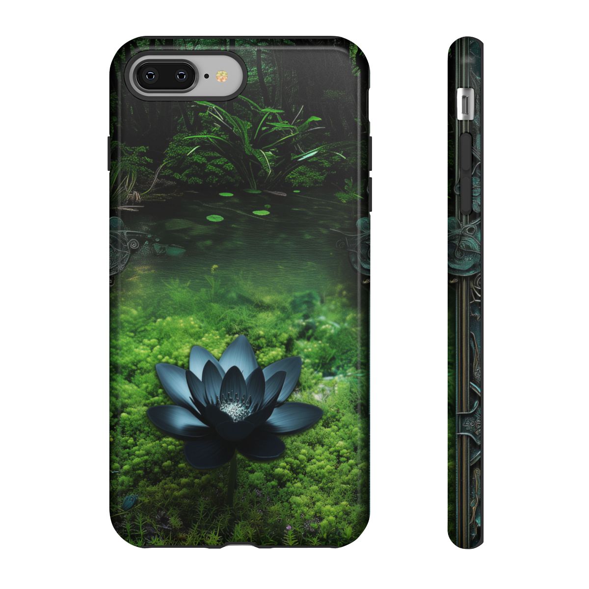 Mystical Black Lotus Phone Case - Personalized Nature Design (Glossy Finish)