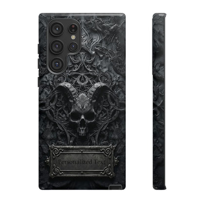 Gothic Demon Skull Phone Case – Dark Occult Horned Skull Art with Optional Personalized Text