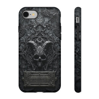 Gothic Demon Skull Phone Case – Dark Occult Horned Skull Art with Optional Personalized Text