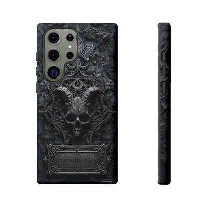 Gothic Demon Skull Phone Case – Dark Occult Horned Skull Art with Optional Personalized Text
