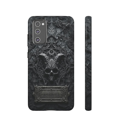 Gothic Demon Skull Phone Case – Dark Occult Horned Skull Art with Optional Personalized Text