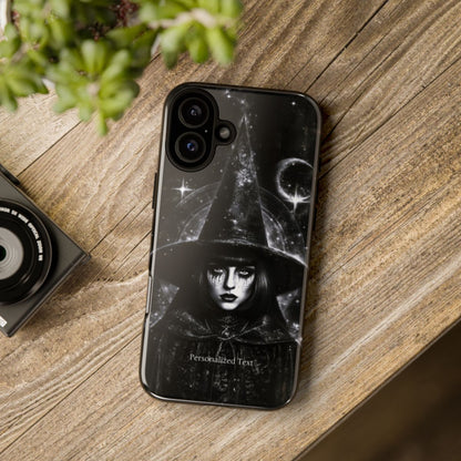 Personalized Gothic Witch Phone Case – Black and White Celestial Witch Art for iPhone, Samsung Galaxy & Google Pixel