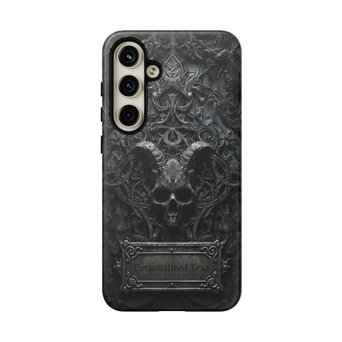 Gothic Demon Skull Phone Case – Dark Occult Horned Skull Art with Optional Personalized Text