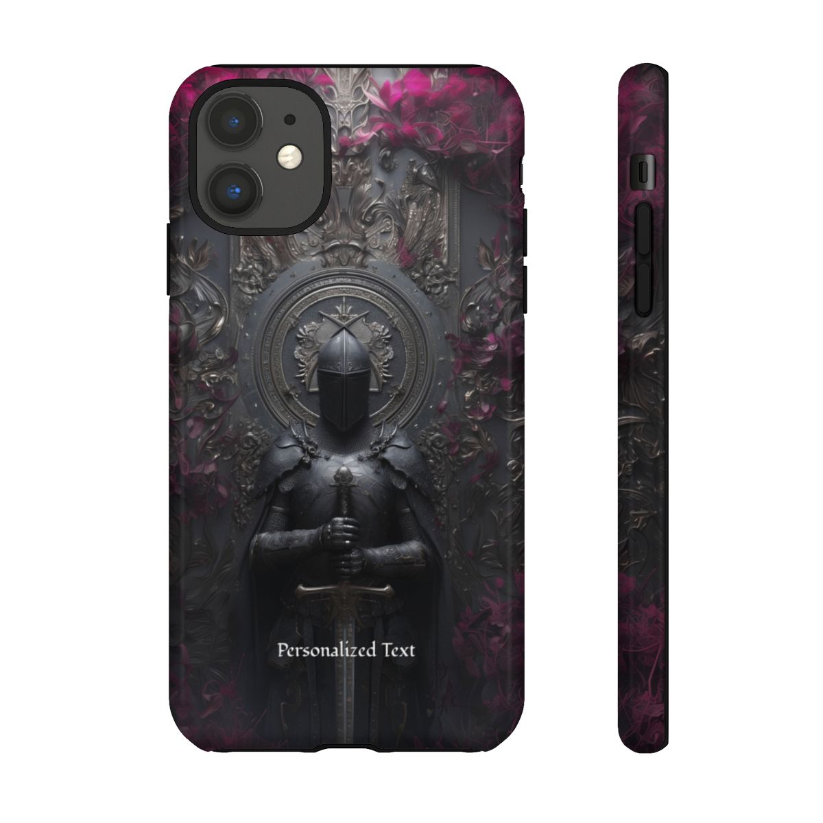 Personalized Gothic Knight Phone Case (Glossy) - Dark Medieval Armor Design with Custom Text
