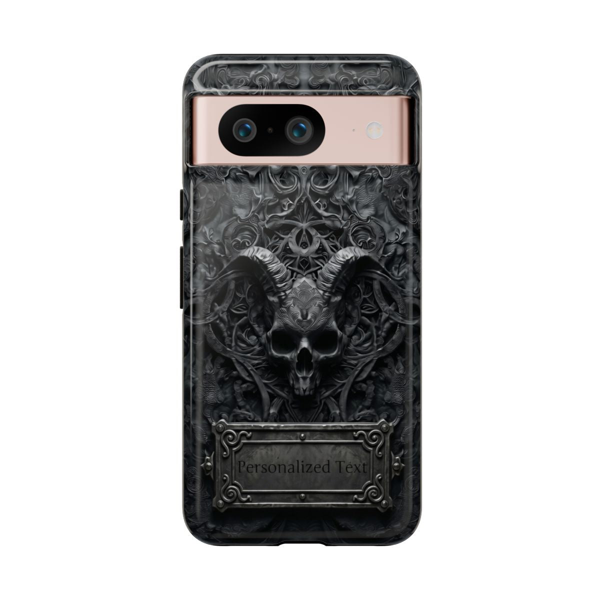 Gothic Demon Skull Phone Case – Dark Occult Horned Skull Art with Optional Personalized Text