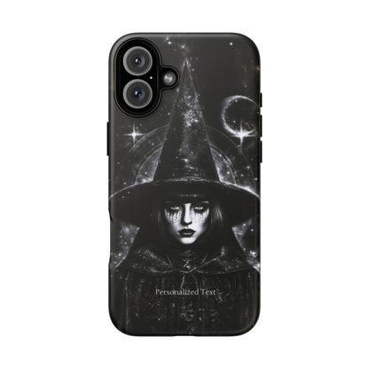 Personalized Gothic Witch Phone Case – Black and White Celestial Witch Art for iPhone, Samsung Galaxy & Google Pixel