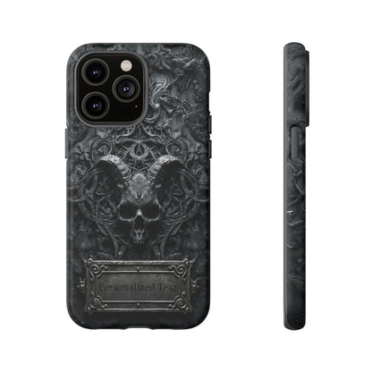 Gothic Demon Skull Phone Case – Dark Occult Horned Skull Art with Optional Personalized Text