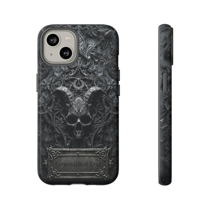 Gothic Demon Skull Phone Case – Dark Occult Horned Skull Art with Optional Personalized Text