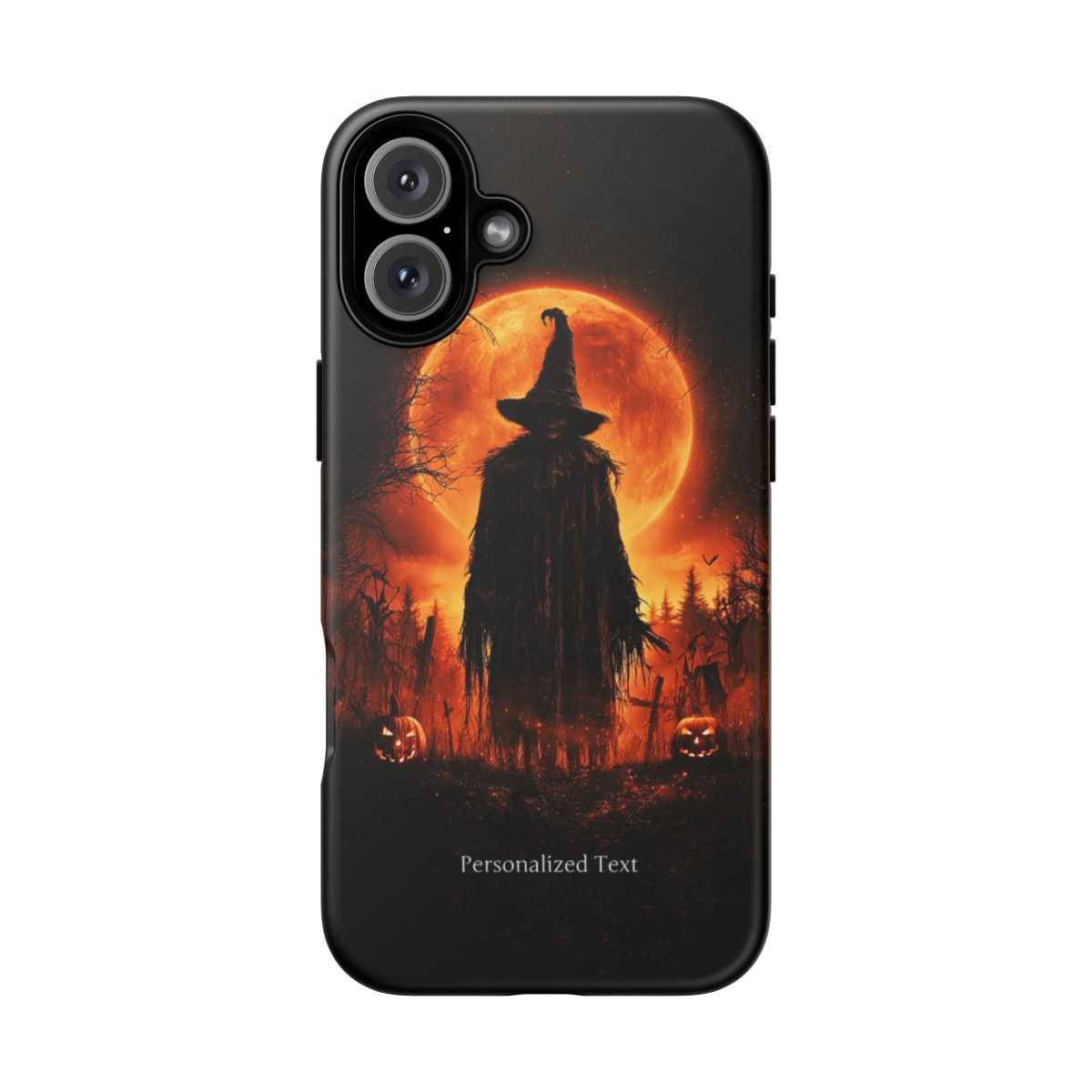Personalized Halloween Scarecrow Phone Case – Orange Full Moon Witchcraft Art, Spooky Gothic Case for iPhone, Samsung Galaxy & Google Pixel