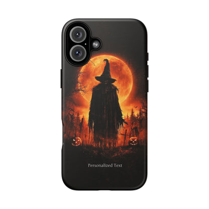 Personalized Halloween Scarecrow Phone Case – Orange Full Moon Witchcraft Art, Spooky Gothic Case for iPhone, Samsung Galaxy & Google Pixel
