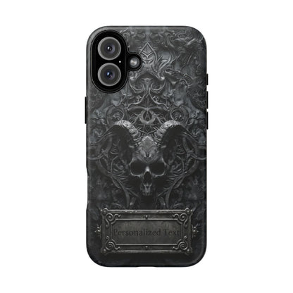 Gothic Demon Skull Phone Case – Dark Occult Horned Skull Art with Optional Personalized Text