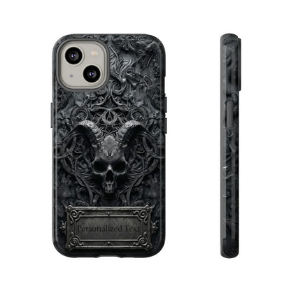 Gothic Demon Skull Phone Case – Dark Occult Horned Skull Art with Optional Personalized Text
