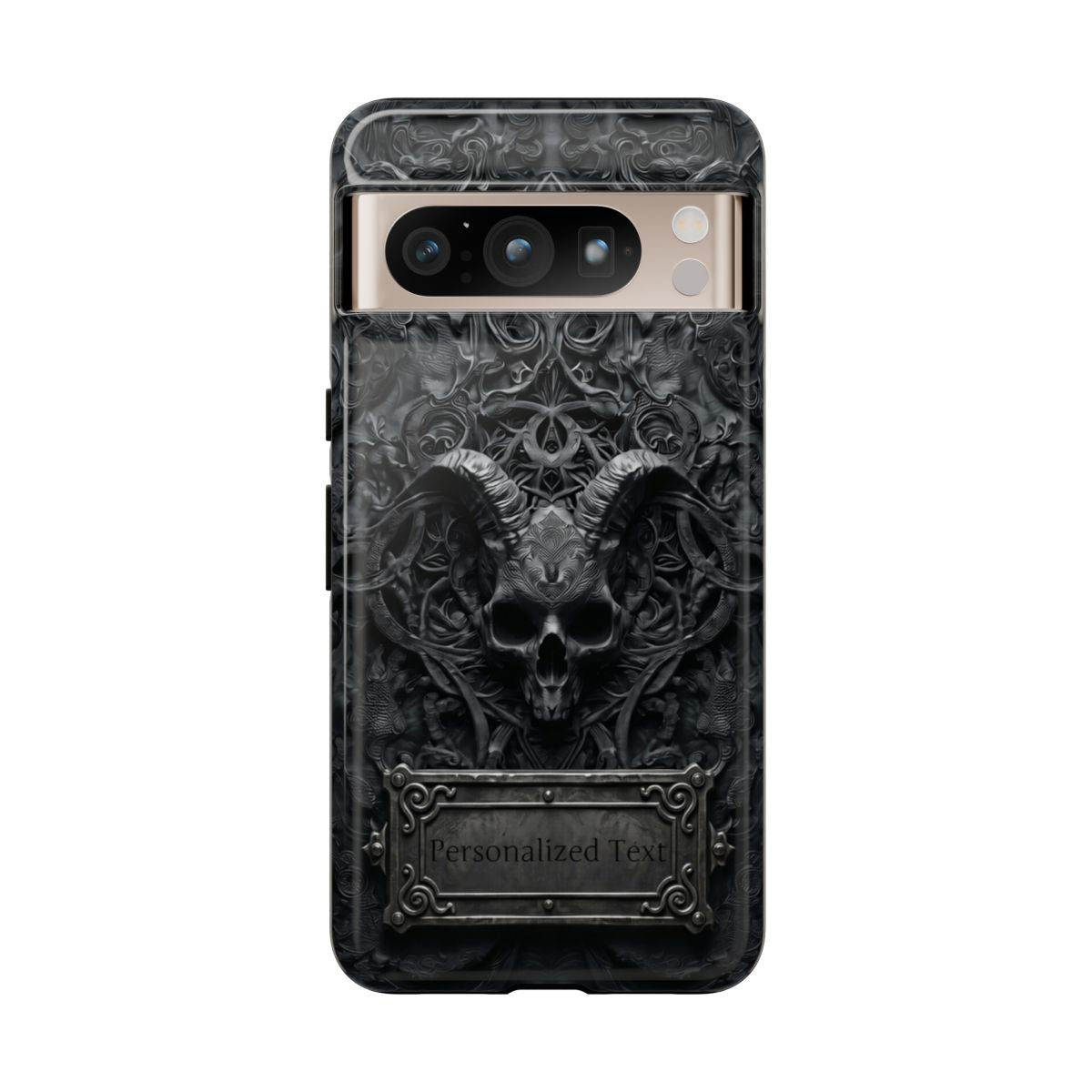 Gothic Demon Skull Phone Case – Dark Occult Horned Skull Art with Optional Personalized Text