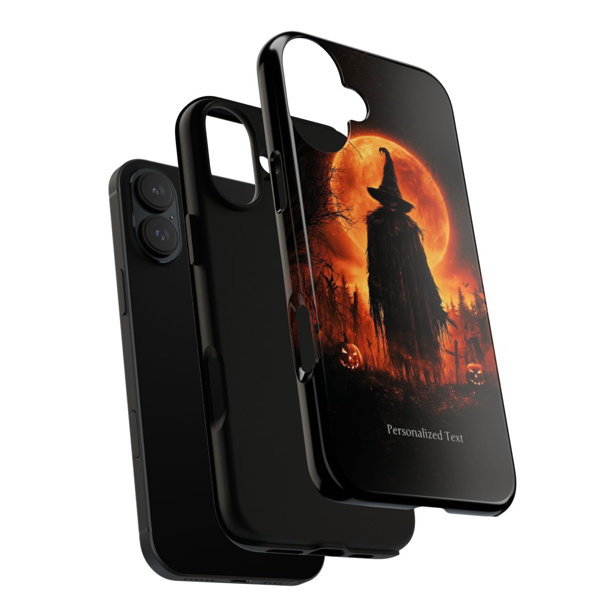 Personalized Halloween Scarecrow Phone Case – Orange Full Moon Witchcraft Art, Spooky Gothic Case for iPhone, Samsung Galaxy & Google Pixel