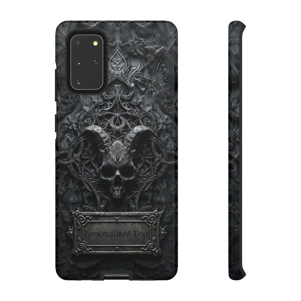Gothic Demon Skull Phone Case – Dark Occult Horned Skull Art with Optional Personalized Text