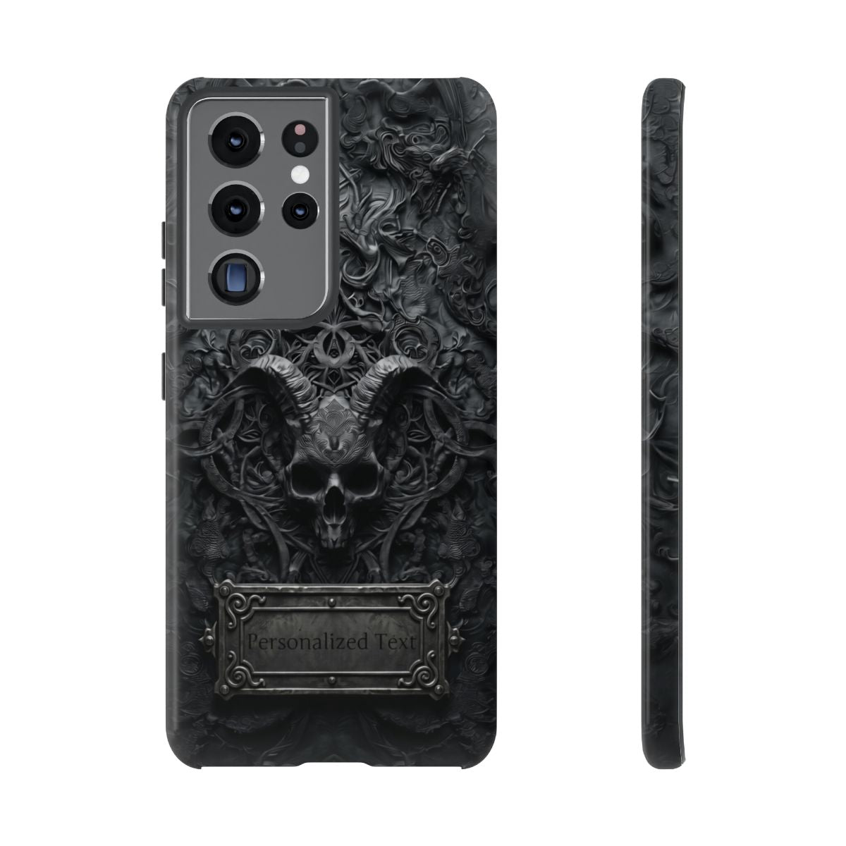 Gothic Demon Skull Phone Case – Dark Occult Horned Skull Art with Optional Personalized Text