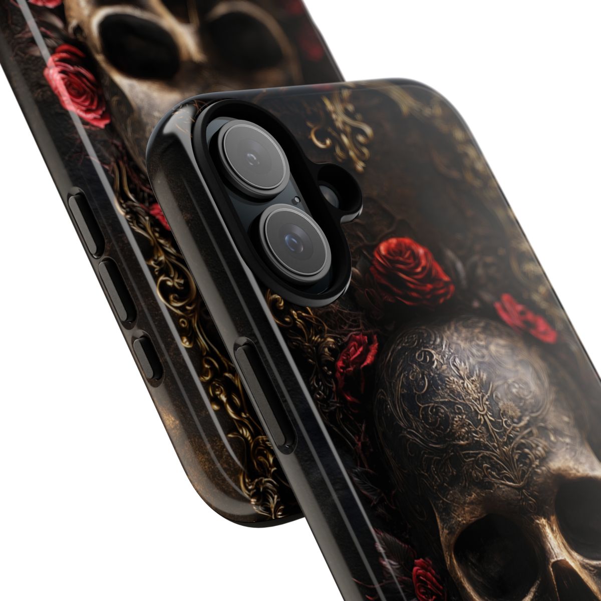 Personalized Gothic Skull and Red Roses Phone Case, Dark Floral Skeleton Case, Victorian Gothic Horror iPhone Samsung Galaxy Google Pixel Case