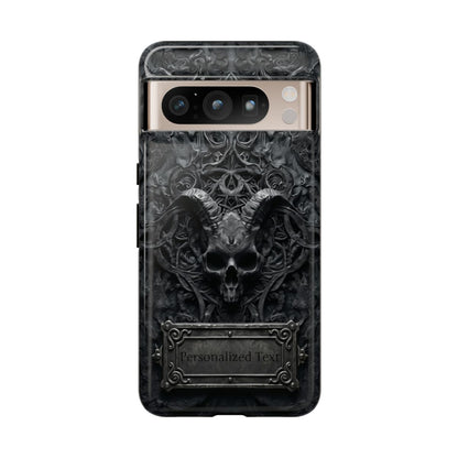 Gothic Demon Skull Phone Case – Dark Occult Horned Skull Art with Optional Personalized Text