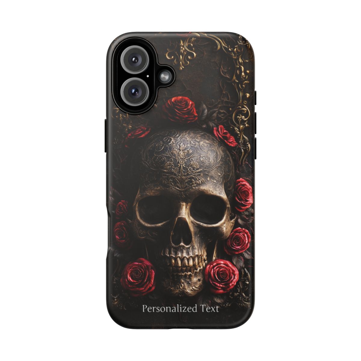 Personalized Gothic Skull and Red Roses Phone Case, Dark Floral Skeleton Case, Victorian Gothic Horror iPhone Samsung Galaxy Google Pixel Case
