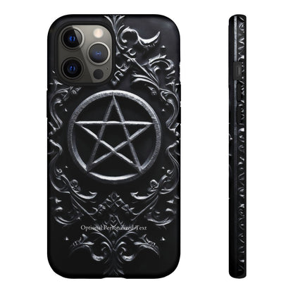 Gothic Pentagram Phone Case – Occult Symbol Design with Optional Personalized Text (MATTE VERSION)