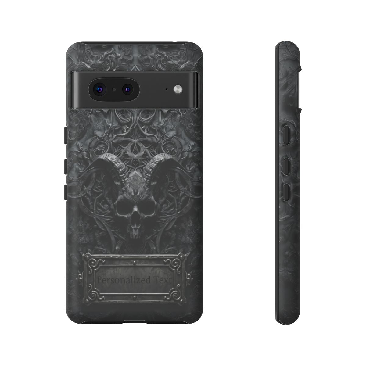 Gothic Demon Skull Phone Case – Dark Occult Horned Skull Art with Optional Personalized Text