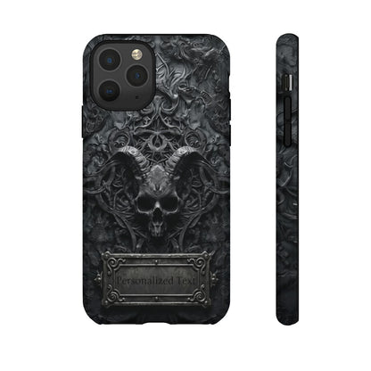 Gothic Demon Skull Phone Case – Dark Occult Horned Skull Art with Optional Personalized Text