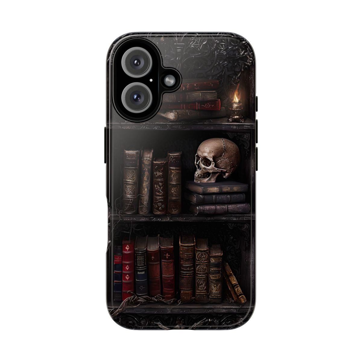 Gothic Skull and Antique Bookshelf Phone Case