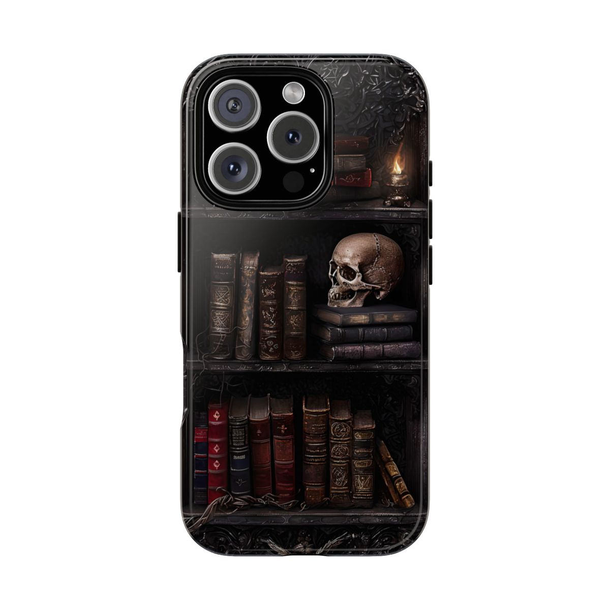 Gothic Skull and Antique Bookshelf Phone Case