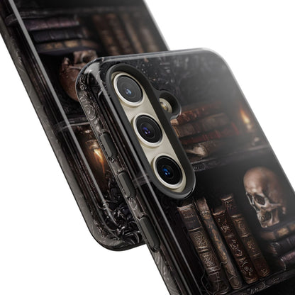 Gothic Skull and Antique Bookshelf Phone Case