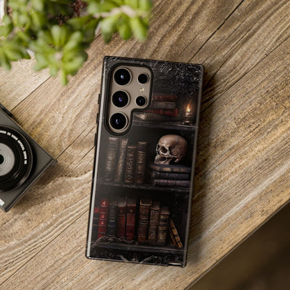 Gothic Skull and Antique Bookshelf Phone Case